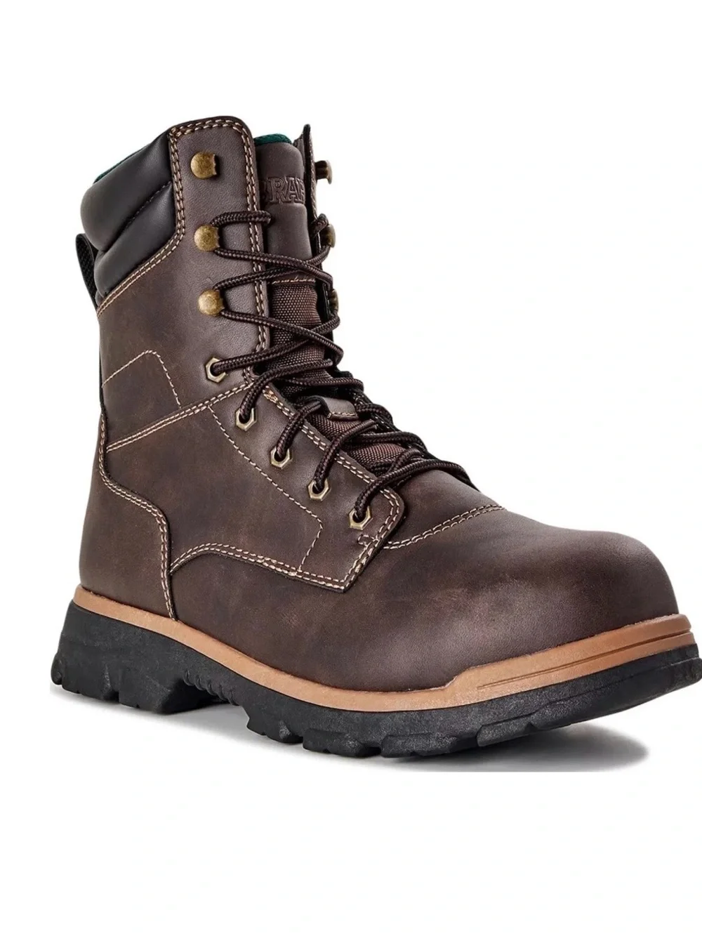 Brahma Dark Brown Lace-Up Work Boot with Steel Toe and Black Sole